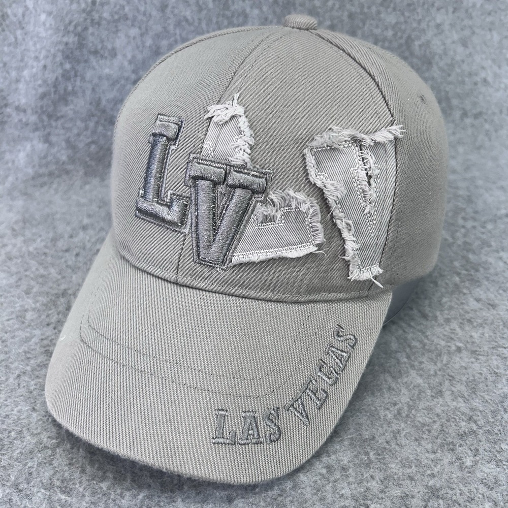 Las Vegas LV Distressed Embroidered Cap Gray Adjustable Strapback Santo
